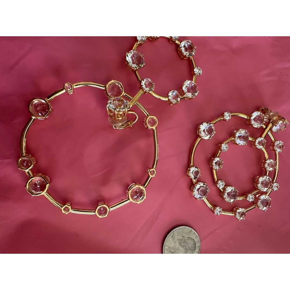 Swarovski Signed Large Dangle 2 Loop ClipOn Crystal Statement Earrings GoldTone - Picture 5 of 7